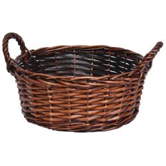 2179- Our round split willow basket w side handles is 12" long and is available in 3 color stains. 