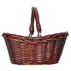 Oval Willow Basket w/Drop Handles 12.75" - Brown Stained