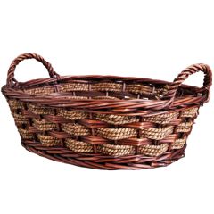 Split willow with rope oval basket brown stained- Small Image