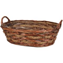 Oval Willow and Rope Basket 20 Inches in Brown Stained - Small Image