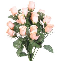 Silk Colorfast "Lillian" Rosebud Bush with Gypsophila in Peach - Small Image