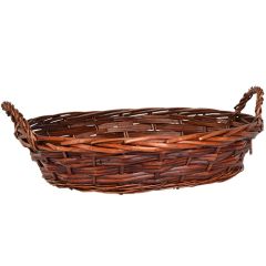 Oval Triple Weave Split Willow Basket w/Side Handles 15'' - Brown Stained