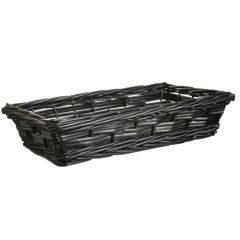 Rectangle Split Willow Triple Weave Tray Basket 15" in Black Stained - Small Image