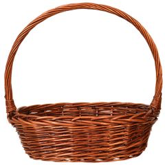 Oval Full Willow Basket w/Top Handle 13x10x4" - Brown Stained