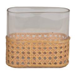 Oval Glass Vase with Rattan Wrap 6.7x2.8x5.9" - Clear/Tan *ONLY 2 LEFT*