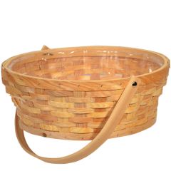 Round Woodchip Basket w/Drop Handle & Liner 12.5" - Natural