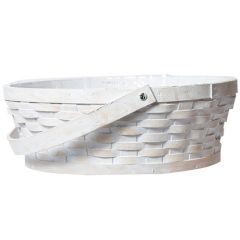 Round Woodchip Basket w/Drop Handle & Liner 12.25" - Whitewash