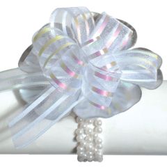 Bracelets with Bows in 6 piece package- White Confetti with Silver Leaves- Small Image 