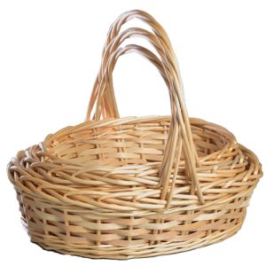 oval woodchip basket with top handles set of 3- natural- small image