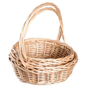 Round Willow Basket w/Top Handle, Set of 2 - Natural