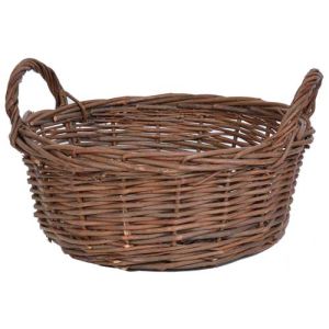 Round Unpeeled Willow Basket w/Side Handles 12'' - Rustic