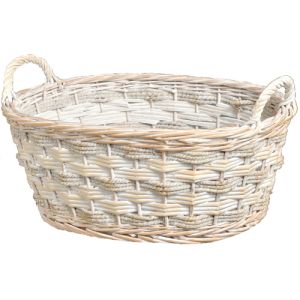 oval rope and willow basket in whitewash- small image