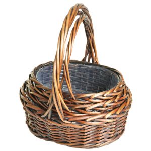 oval split willow basket set of 3 with liners brown stained- small image