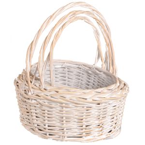 oval split willow baskets set of 3 with liners whitewash- small image 
