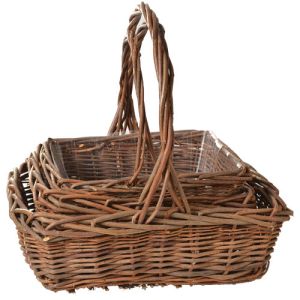 Rectangular Unpeeled Willow Basket Set of 3 w/Liners - Rustic