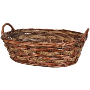 Oval Willow and Rope Basket 20 Inches in Brown Stained - Small Image