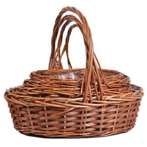 Oval Woodchip Basket Set of 4 w/Liners - Brown Stained