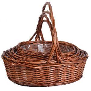 Oval Split Willow Basket Set of 4 w/Liners - Brown Stained