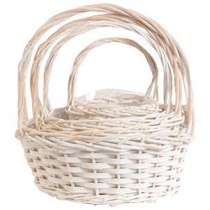 Woodchip Round basket set of 4 with liners-Whitewash- Small Image