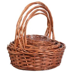 Round Woodchip Basket w/Liners, Set of 4 - Brown Stained
