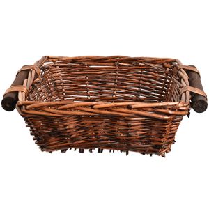 Square Willow Tray w/Wooden Side Handles 10