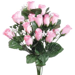 Colorfast Lillian Rosebud Bush with Gypsophila in Baby Pink - Small Image