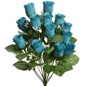 Colorfast Lillian Rosebud Bush with Gypsophila in Blue - Small Image