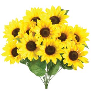 Silk Sunflower Bush in Yellow - Small Image