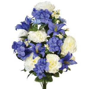 Silk Mixed Peony, Hydrangea & Lily Bush in Blue - Small Image