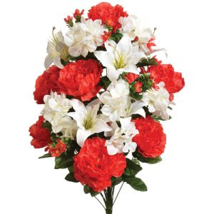 Silk Mixed Peony, Hydrangea & Lily Bush in Red/White - Small Image