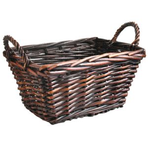 Rectangular Split Willow Basket with Side Handles in Brown Stained - Small Image