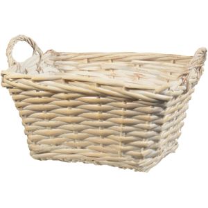 Rectangular Split Willow Basket with Side Handles in Whitewash - Small Image