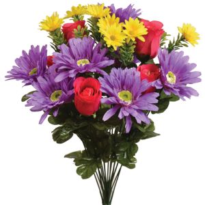Silk Mixed Daisy & Rosebud Bush in Beauty/Purple - Small Image