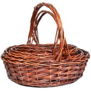 Oval Triple Weave Split Willow Basket Set of 4 with Liners in Brown Stained - Small Image