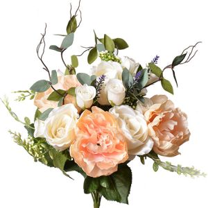 Silk Mixed Rose and Peony Bush in Beige- Small Image