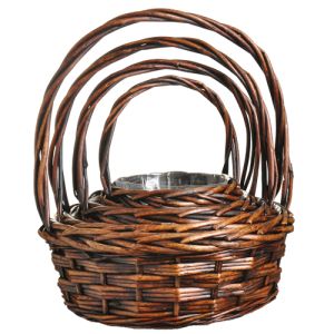 Round Triple Weave Baskets with Liners, Set of 4 in Brown Stained - Small Image