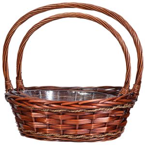 Oval Split Willow & Rope Basket, Set of 2 w/Liners - Brown Stained
