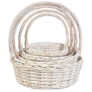 Round Split Willow Basket w/Handle, Set of 4 w/Liners - Whitewash