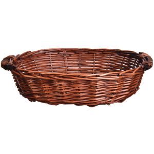 Oval Willow Tray Basket with Wood Handles in Brown Stained - Small Image