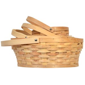 Round Woodchip Baskets w/Drop Handles & Liners, Set of 4 - Natural