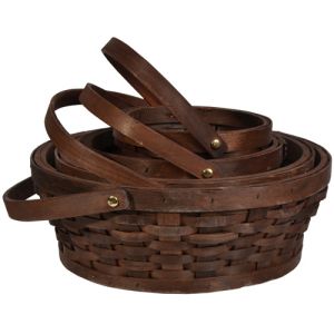 Round Woodchip Baskets w/Drop Handles & Liners, Set of 4 - Brown Stained
