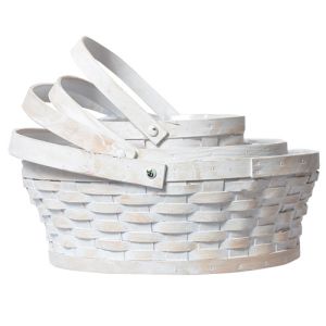 Round Woodchip Baskets w/Drop Handles & Liners, Set of 4 - Whitewash