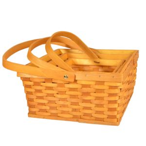 Deep Square Woodchip Baskets w/Liners & Drop Handles, Set of 3 - Amber