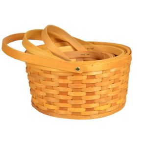 Deep Round Woodchip Baskets w/Liners & Drop Handles, Set of 3 - Amber
