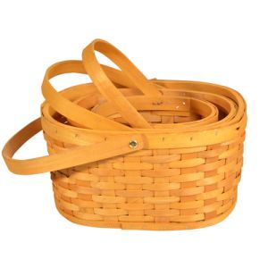 Deep Oval Woodchip Baskets w/Liners & Drop Handles, Set of 3 - Amber