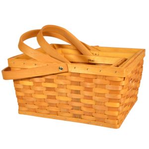 Deep Rectangle Woodchip Baskets w/Liners & Drop Handles, Set of 3 - Amber