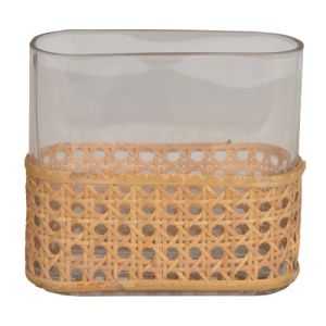 Oval Glass Vase with Rattan Wrap 6.7x2.8x5.9