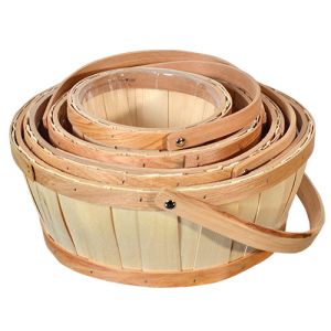 Round Vertical Weave Woodchip Baskets w/Drop Handles & Liners, Set of 4