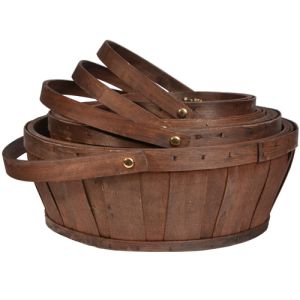 Round Vertical Weave Woodchip Baskets w/Drop Handles & Liners, Set of 4
