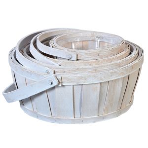 Round Vertical Weave Woodchip Baskets w/Drop Handles & Liners, Set of 4